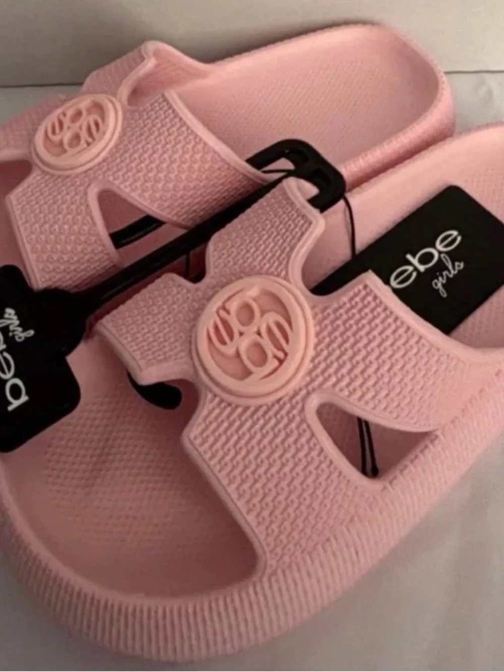 Bebe Girls Pink Logo Slide Sandals Size 2 NWT